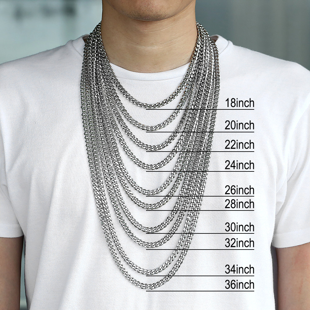 11mm Men's Silver Flat Byzantine Chain Necklace 316L Stainless Steel 18 ...
