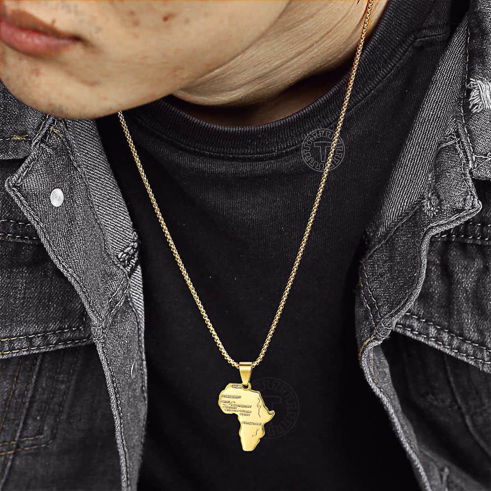 Men Women Gold Filled Africa African Map Pendant Necklace Chain Valentine’s Gift