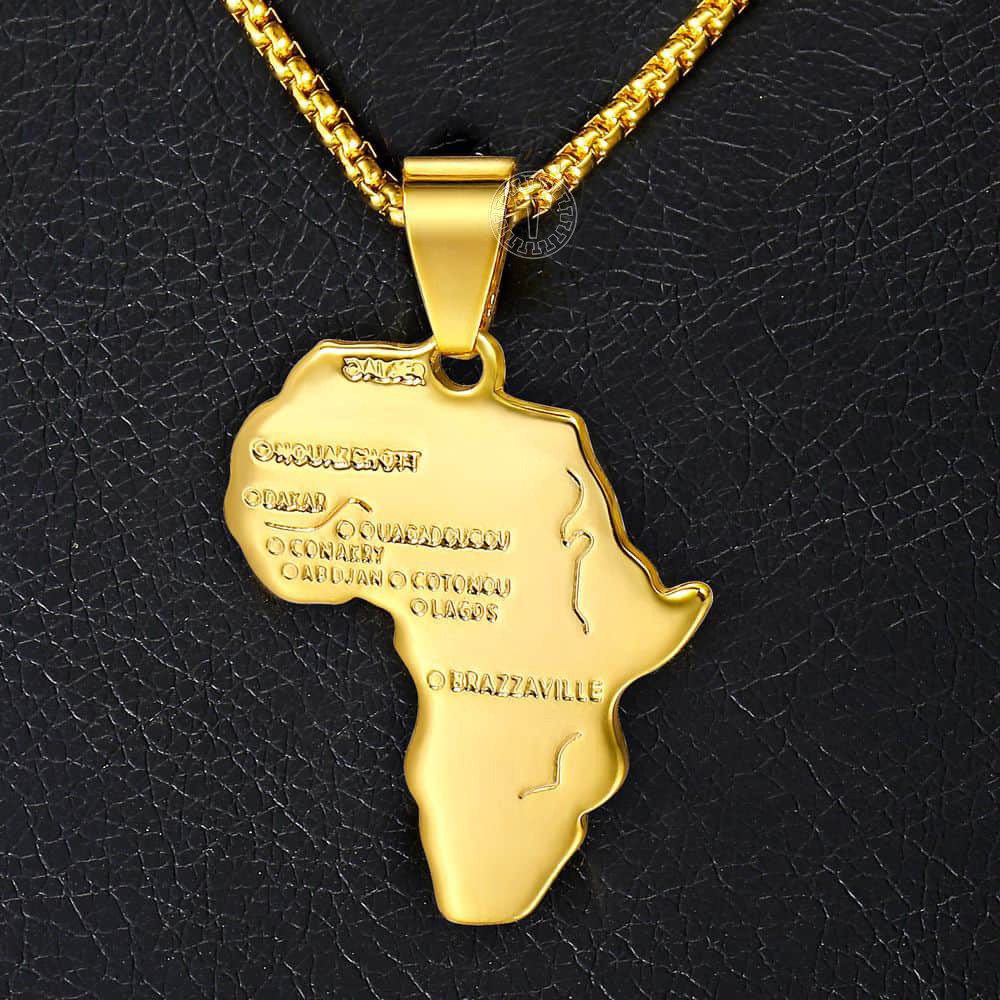 Men Women Gold Filled Africa African Map Pendant Necklace Chain Valentine’s Gift
