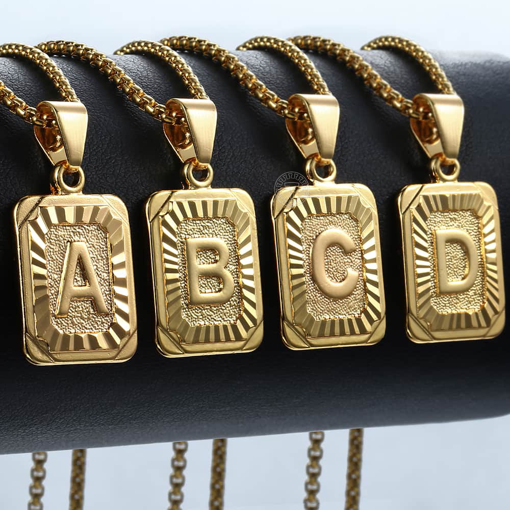 Womens Mens Gold Filled A-Z Initial Necklace Letter Pendant Box Chain