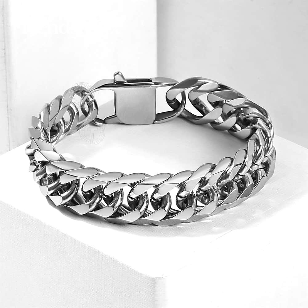 15mm Curb Cuban Rombo Link Bracelet Men 316L Stainless Steel Chain ...