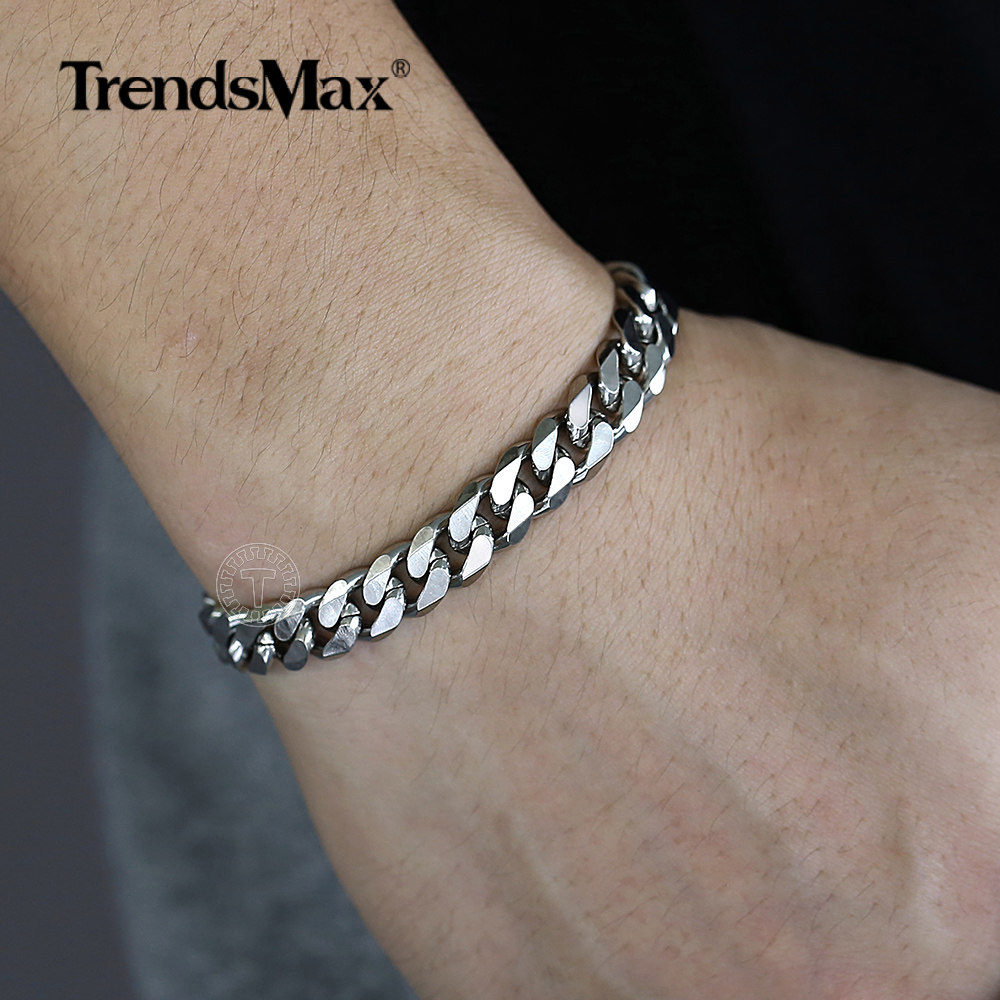 New Arrive Fashion Silver Tone Mens Stainless Steel ID Curb Chain Link Bracet 15