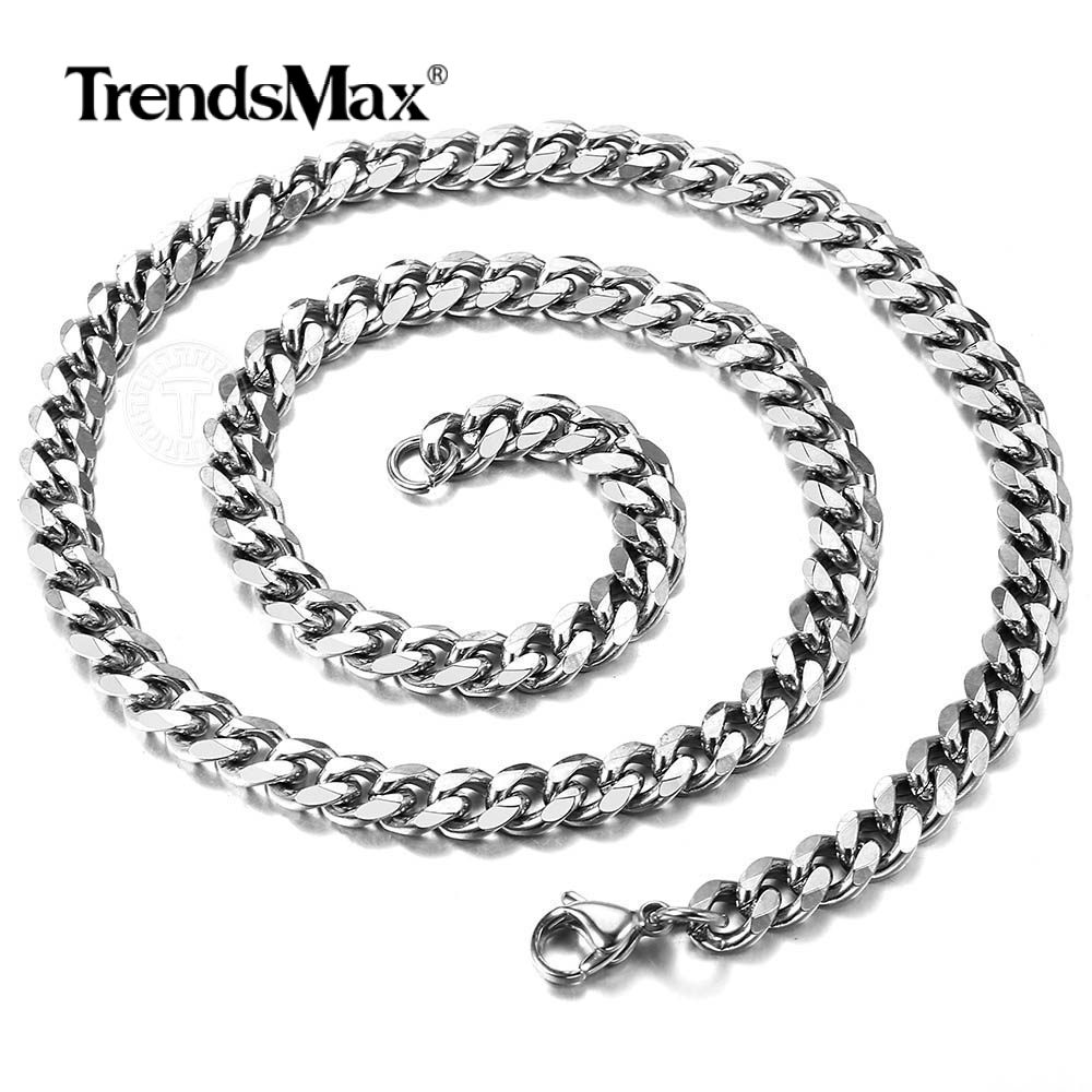 Stainless Steel Cuban Curb Chain Silver 16-30 Men Choker Necklace  3/5/7/9/11mm