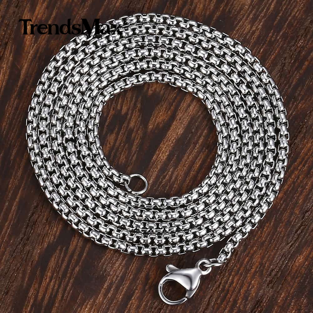 2/3/4/5mm Stainless Steel Round Box Chain Choker Necklace Women Men Link  Jewelry