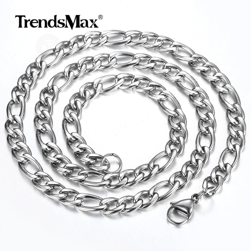  7mm  18 24 Silver Stainless Steel Figaro Link  Necklace 