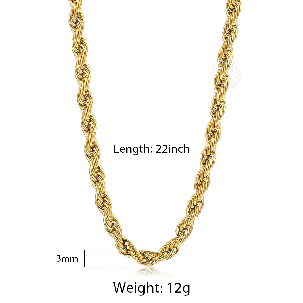 Gold Plated Stainless Steel Rope Chain Necklace 3/5/7mm 16-30" Choker Men Women