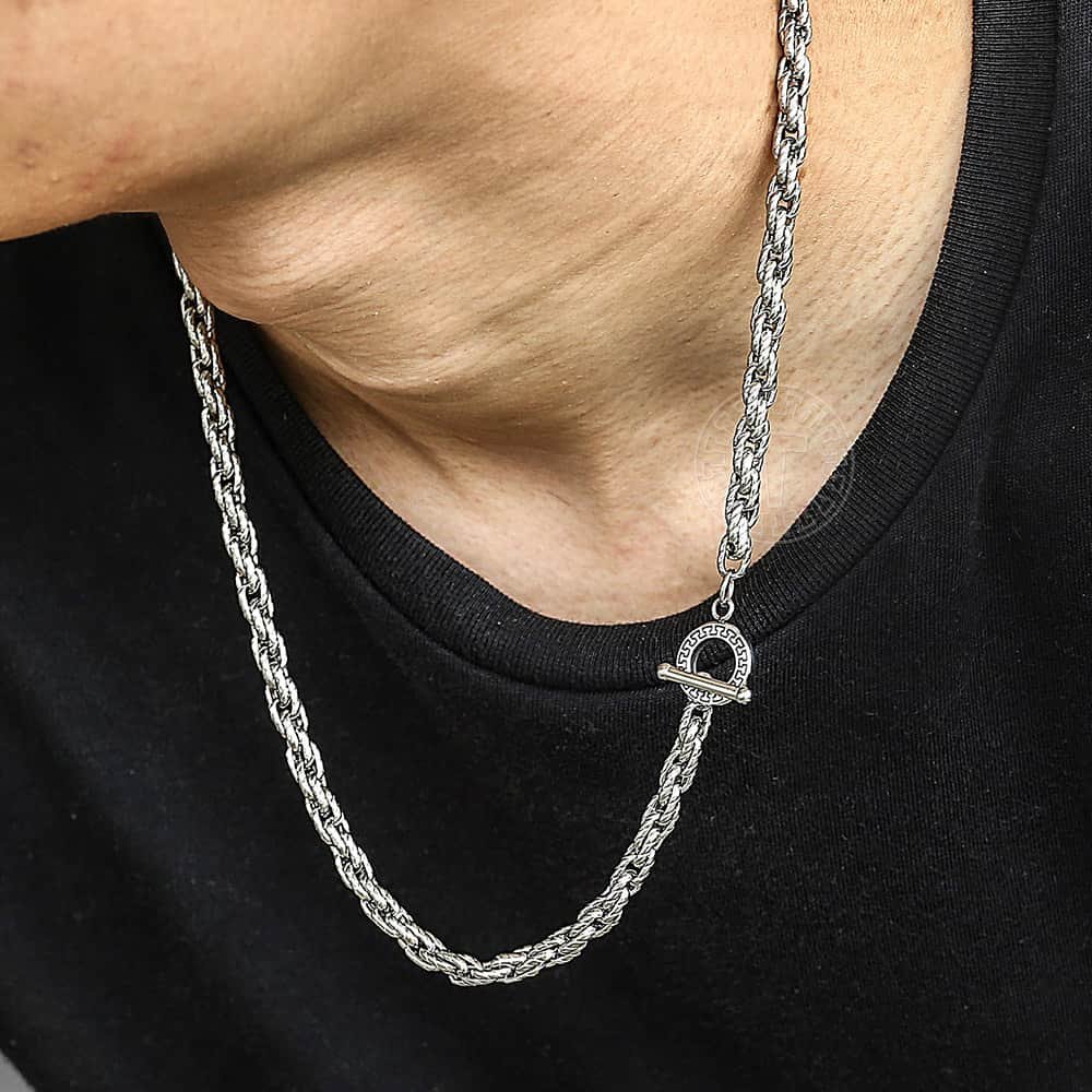 6mm Stainless Steel Chain Necklace Twist Rope Link Toggle Clasp Jewelry Stainless Steel Clasp For Necklace